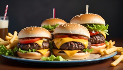 Perfectly stacked double cheeseburger with all the fixings and fries