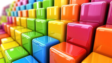 Obraz premium Colorful stacked blocks create a vibrant display in a playful arrangement suitable for artistic settings. Generative AI