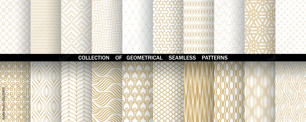 Aufkleber Geometric set of seamless golden and white patterns. Simple vector graphics