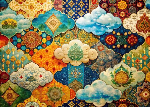 Intricate Patchwork Cloud Print Wallpaper Stock Photo -  Unique Design Texture Background