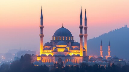 Fototapeta premium Majestic Mosque at Sunset Islamic Architecture Travel Religion