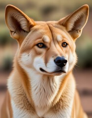 Dingo with bright eyes and textured coat captured in serene outback setting