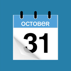 31th October daily calendar icon template. October 31 day calendar design. Single day calendar in vector illustration flat style.