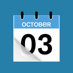 3rd October daily calendar icon template. October 3 day calendar design. Single day calendar in vector illustration flat style.