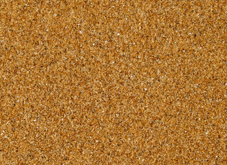 Golden sand background with fine texture of desert or beach. Granules small and tightly packed, uniform and natural pattern. Ideal for yellow textures, summer sun holiday concept or design elements.