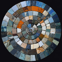 Fototapeta premium A mesmerizing spiral mosaic crafted from a variety of natural stones.