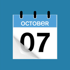 7th October daily calendar icon template. October 7 day calendar design. Single day calendar in vector illustration flat style.
