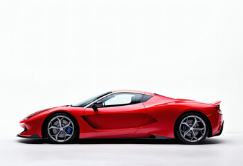 Naklejka premium Sleek red sports car with aerodynamic design on white background