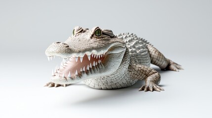 Naklejka premium Albino crocodile, open mouth, studio shot, plain background, wildlife illustration
