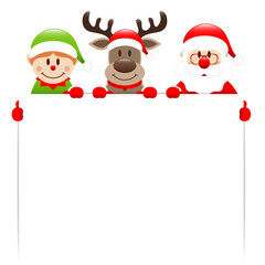 Elf Rentier Und Weihnachtsmann Halten Schild