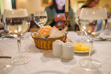 Dessert before dinner under candlelight