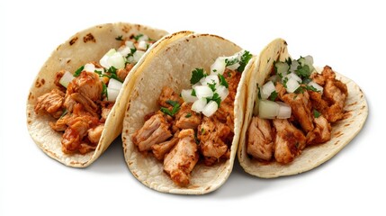 Street Tacos: Spicy Chicken Tacos on White Background with Mexican Flavors