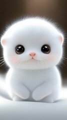 Fototapeta premium An irresistibly cute white cat with large expressive eyes awaits affection.