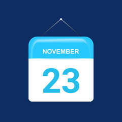 23th November daily calendar icon template. November 23 day calendar design. Single day calendar in vector illustration flat style.