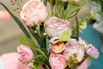 Flowers in a decorative arrangement at a spring event