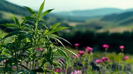 Obraz premium Cannabis Plants Growing in a Serene Landscape
