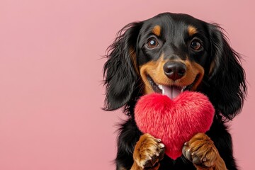 Gordon setter - my cherished dog. Cute gordon setter dog with fluffy red heart - symbol of love, funny greeting card. Promotion idea pattern. Valentine's heart pet ideas. Pet love ideas.