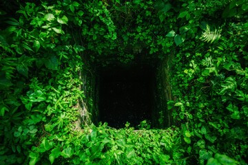 Square Well of Water surrounded by Lush Greenery, Ideal for Nature Travel Brochure