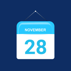 28th November daily calendar icon template. November 28 day calendar design. Single day calendar in vector illustration flat style.
