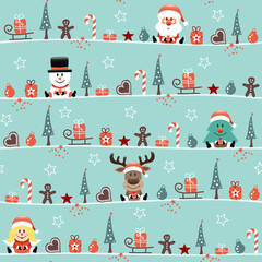 Endlosmuster Fünf Weihnachtsfiguren Und Icons Türkis