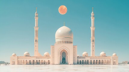 Obraz premium Majestic Mosque Central Asia Sunset Moon Architecture Islam