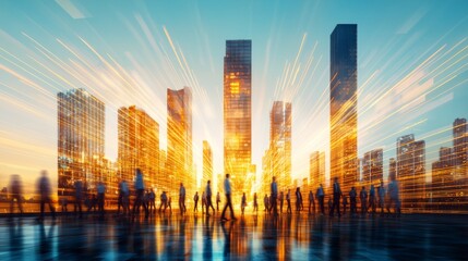 Fototapeta premium Dynamic Cityscape at Dusk with Vibrant Lights