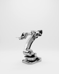 Robot arm silver black white monochrome industrial machinery automation technology mechanical precision engineering 3d illustration