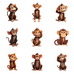 set of monkey vector design, cartoon, monkey, animal, set, vector, dog, illustration, bear, animals, character, lion, cat, baby, zoo, wild, toy, cute, icon, jungle, puppy, happy, funny, mammal, art