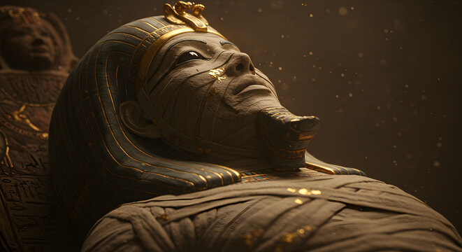 Ancient Egyptian Mummy with Golden Details Depicting the Richness of the Era