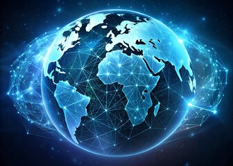 Fototapeta premium A light blue background with a digital world map and global network connections, representing the concept of international business or connectivity