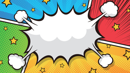 16:9のフレーム背景素材：アメコミ風の爆発したトゲトゲの吹き出しのベクターイラスト