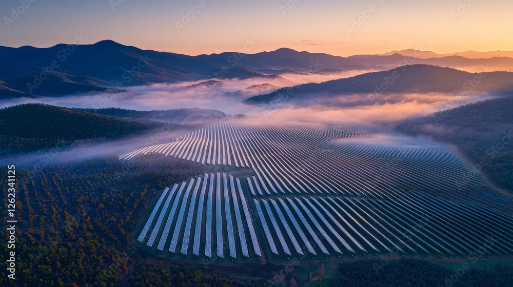 Poster solar farm integrated with ai monitoring system, data-driven renewable energy optimization, modern c