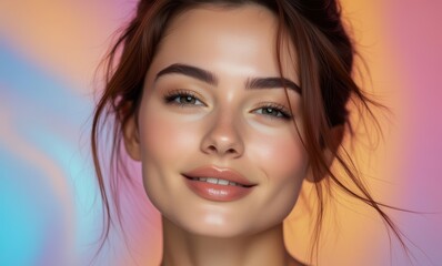 Smiling female portrait with colorful background