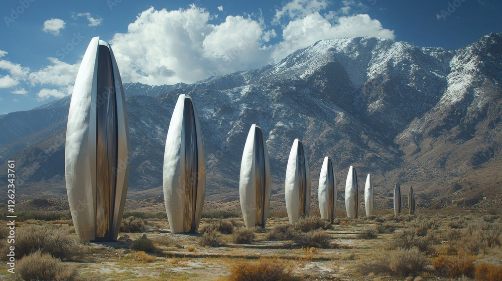 Poster futuristic wind turbine designs with vertical axis rotation, cutting-edge clean energy technology, n