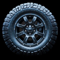 Off-road tire action automotive workshop image of vehicle equipment studio setting close-up perspective durability concept