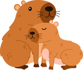 Cute capybara. Funny flat cartoon animal. Kawaii hand drawn capibara print design for sticker, postcard, tshirt. Vector illustration isolated on the white background. 