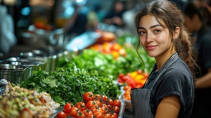 Fototapeta premium Young Woman in Cooking Class with Fresh Ingredients