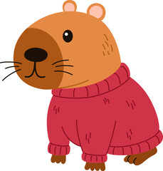 Cute capybara. Funny flat cartoon animal. Kawaii hand drawn capibara print design for sticker, postcard, tshirt. Vector illustration isolated on the white background. 