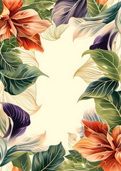 A decorative floral border design featuring colorful leaves and flowers.