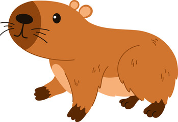 Cute capybara. Funny flat cartoon animal. Kawaii hand drawn capibara print design for sticker, postcard, tshirt. Vector illustration isolated on the white background. 