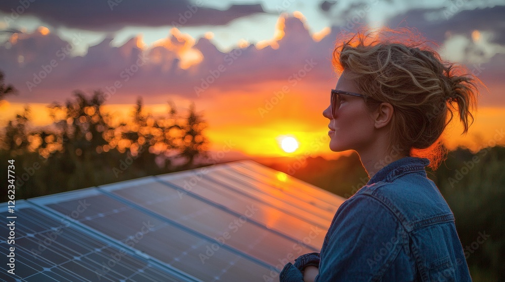 Poster A scientist monitoring solar energy output using an AI-powered dashboard, big data in renewable energy, stock photo with side copy space.