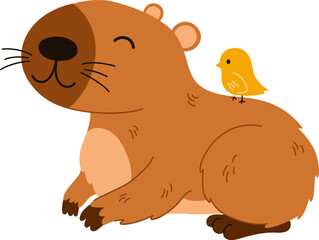 Cute capybara. Funny flat cartoon animal. Kawaii hand drawn capibara print design for sticker, postcard, tshirt. Vector illustration isolated on the white background. 