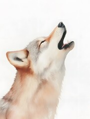 Naklejka premium natural realistic european wolf howling to the moon Watercolor painting, Generative AI