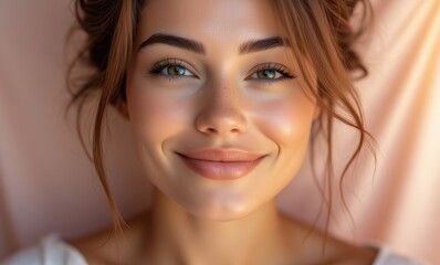 Smiling young woman with green eyes