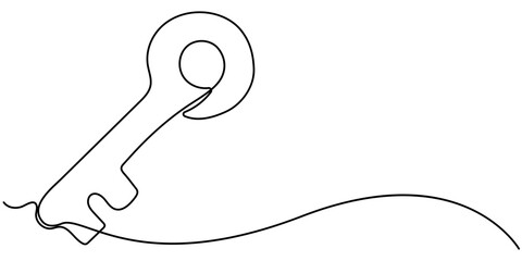 Continuous one line drawing of key. One line drawing illustration of key. Security concept continuous line art. Editable outline, continuous one line drawing of keys. Real estate keys icon. 
