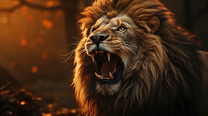 Majestic Lion Roaring in a Glorious Sunset with Vibrant Background