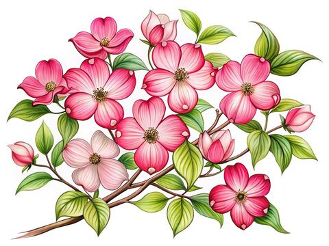 pink dogwood flowers on branch clip art preview
