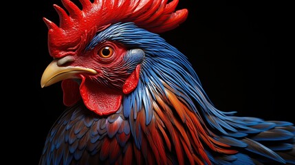 Vibrant Colorful Rooster Portrait with Detailed Feathers and Texture