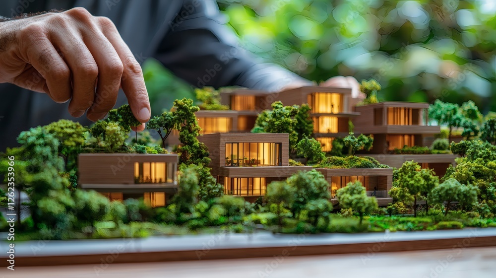 Aufkleber an architect designing a green building model with sustainable materials, cutting-edge eco-friendly 