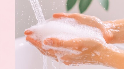 Fototapeta premium Hygienic Handwashing with Soap Under Running Water for Clean and Healthy Hands